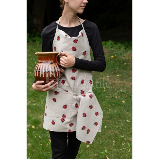 Colourful half-linen kitchen apron "Ladybug"